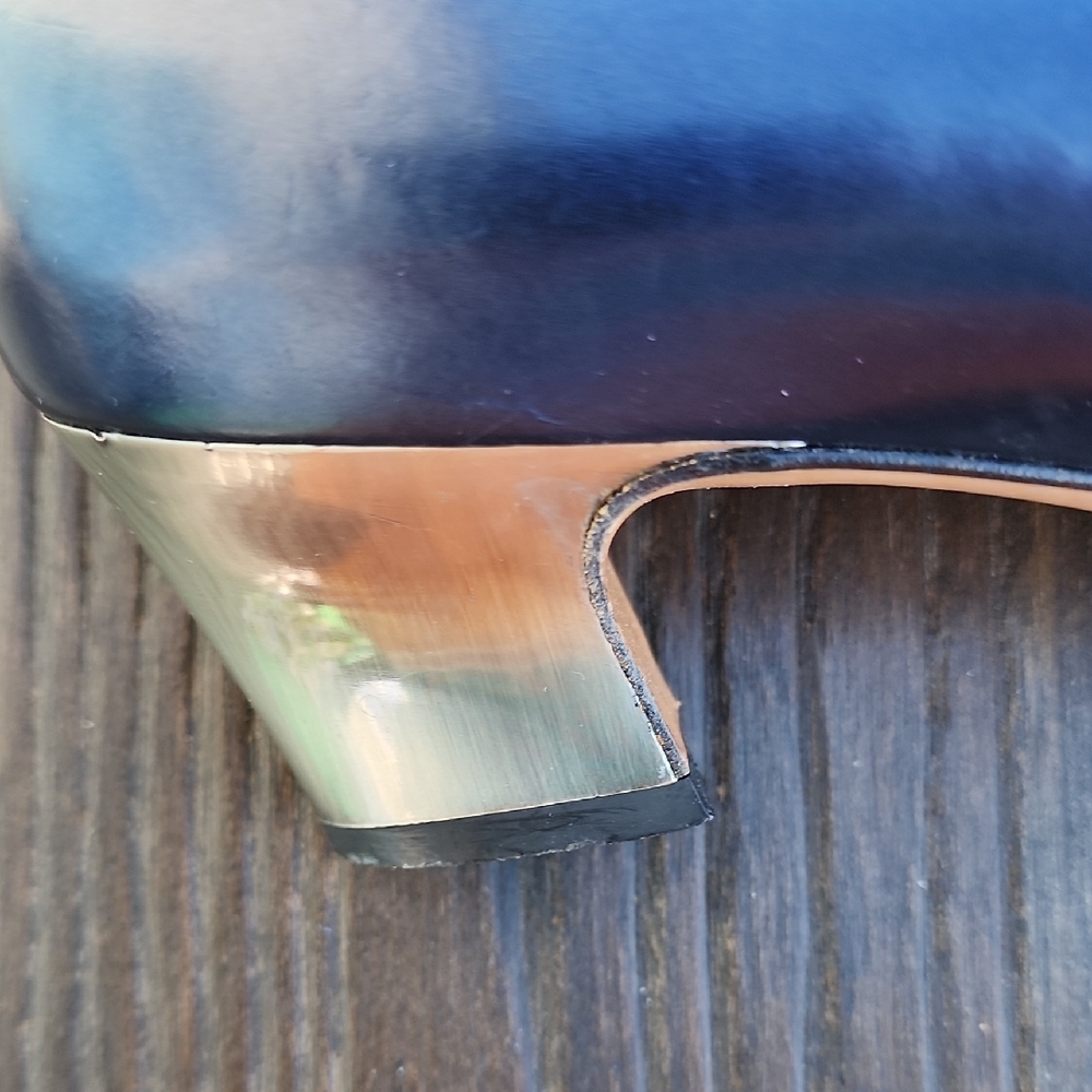 (8.5 AA) Salvatore Ferragamo Navy Blue Silver Mirrored Heels Shimmery Luxury - Picture 5 of 14
